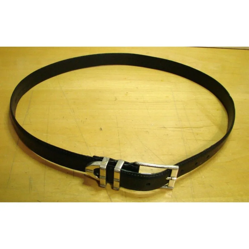 Mens 42 Black Imported Italian Embossed Leather Dress Belt Ornate Silver Buckle